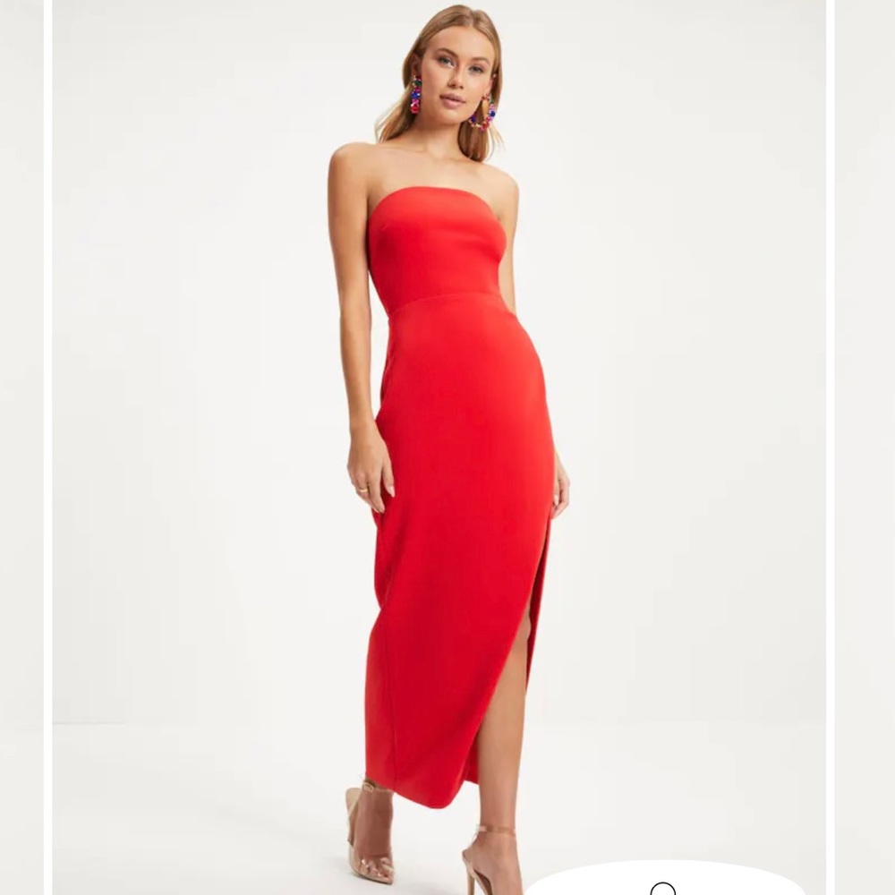Red Vici strapless midi cocktail dress